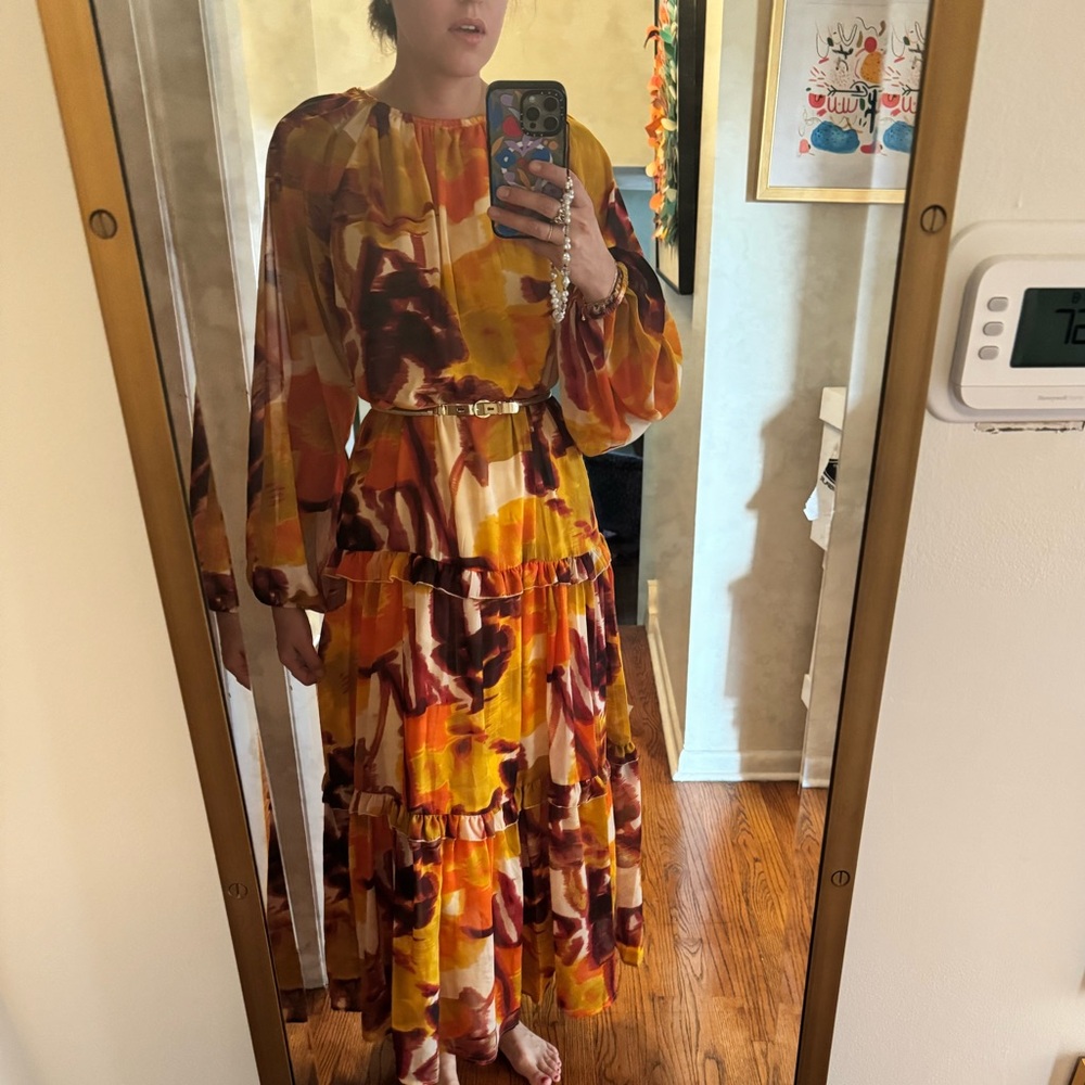 ASOS Design Curve high neck smock maxi dress with drill detail in blurred floral